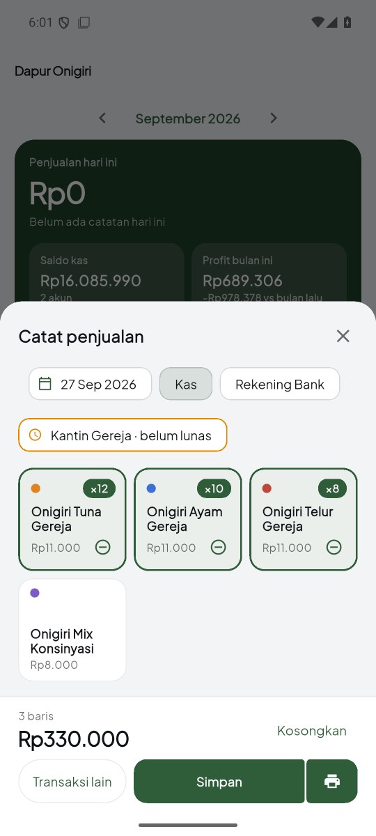 FINNESS: catat penjualan dengan pilihan produk