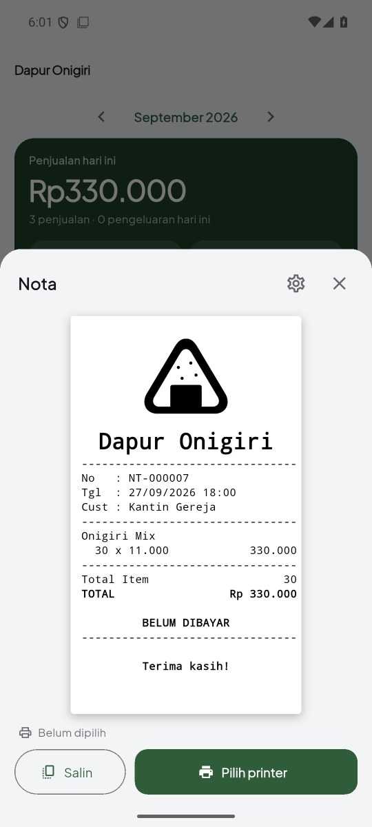 FINNESS: pratinjau nota sebelum dicetak