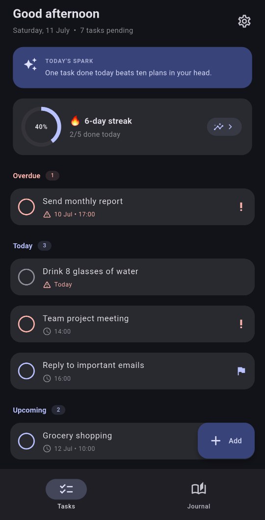 TOLIST: daftar tugas mode gelap dengan streak