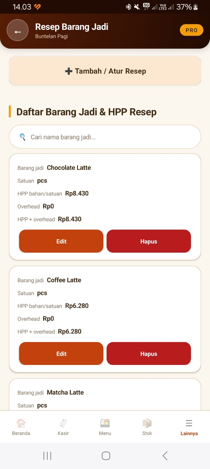 ERPOS — resep dan HPP otomatis