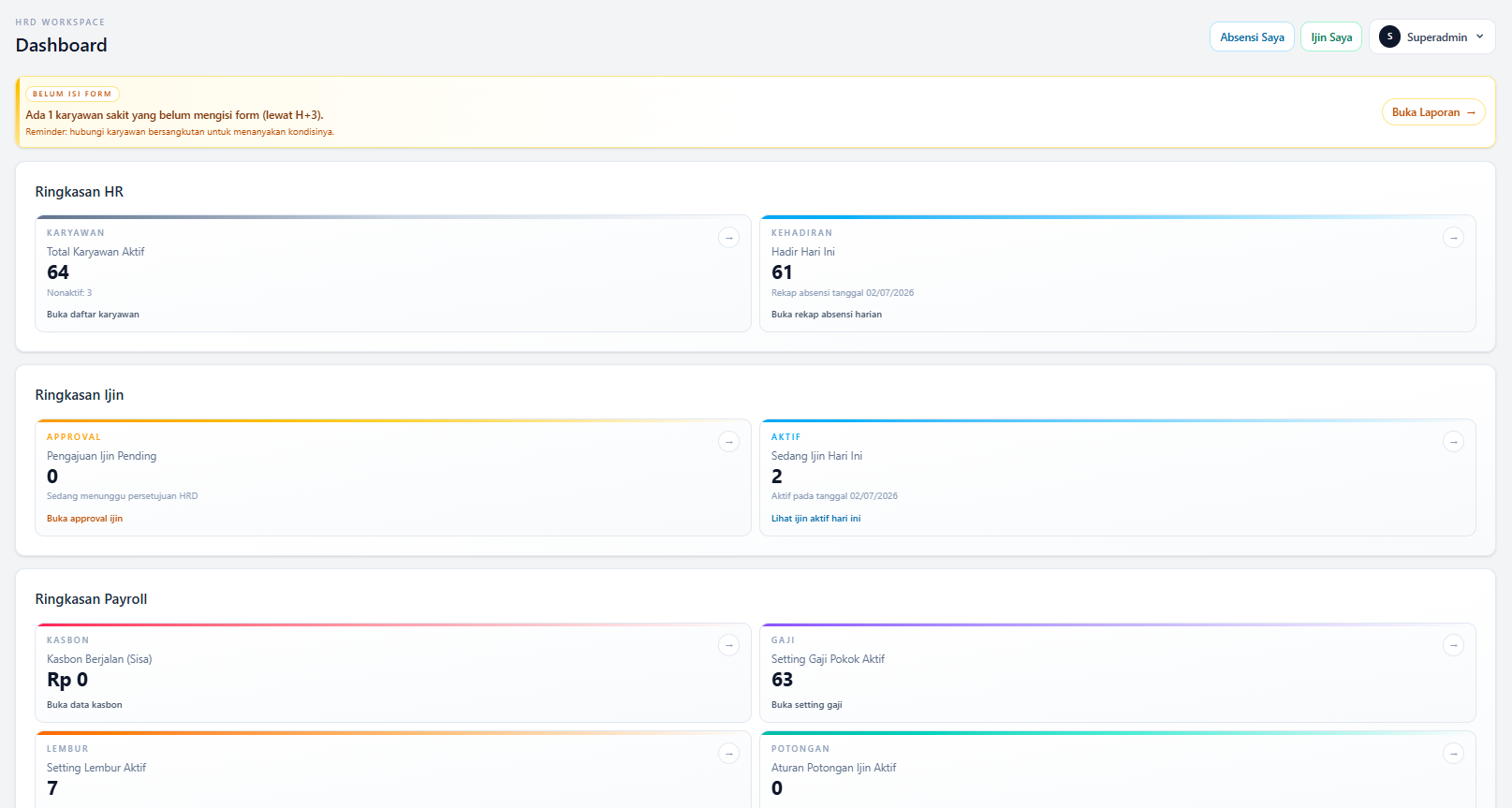 HRD System — dashboard HR dan manajemen karyawan